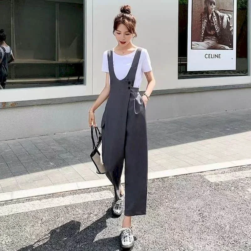 

Jumpsuits for Women Oversized Playsuits One Piece Outfits Women Loose Fashion Casual High Waisted Irregular Placket Pants ZL535