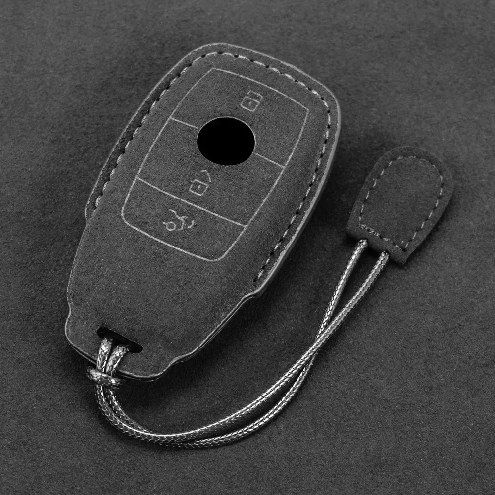 Leather Car Key Case For Mercedes Benz A C E S G Class GLC CLE CLA GLB GLS W177 W205 W213 W222 X167 AMG Fob Suede Accessories