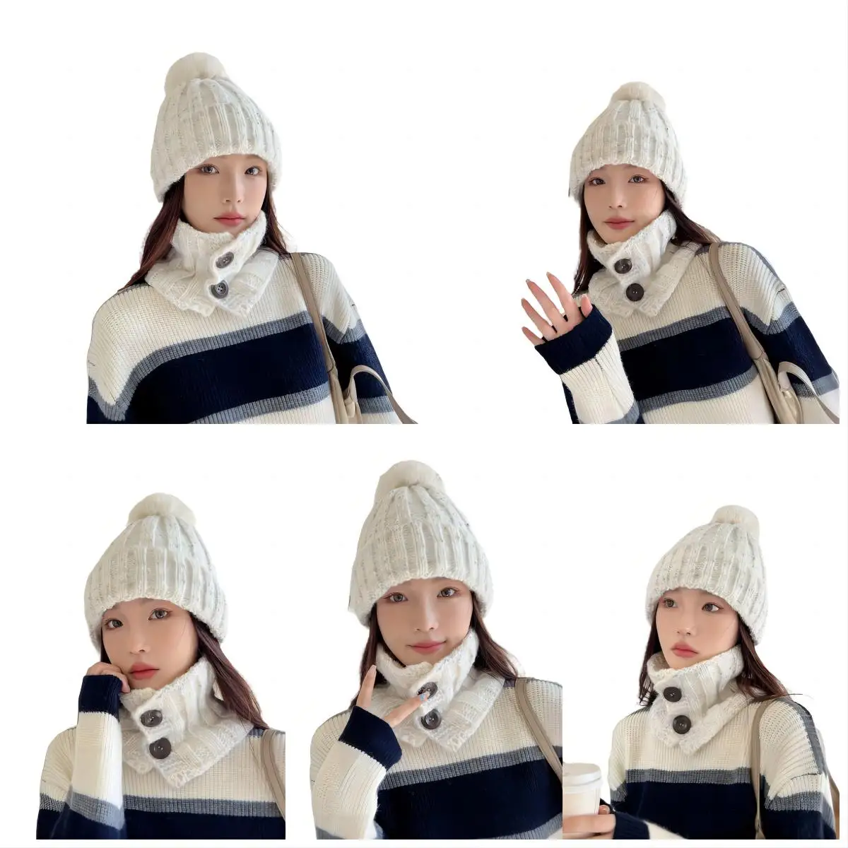 2PCS Set Winter Knitted Hat Snood Collar Two-piece Set Women Warm Scarf Three-piece for Men Beanies Skullies With Pompon