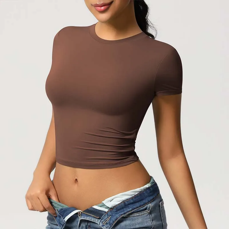 Women's Quick Dry Yoga T-Shirt - Nylon Blend Fitness Top for Pilates, Running & Gym - Breathable Slim Fit Workout Tee Short 3