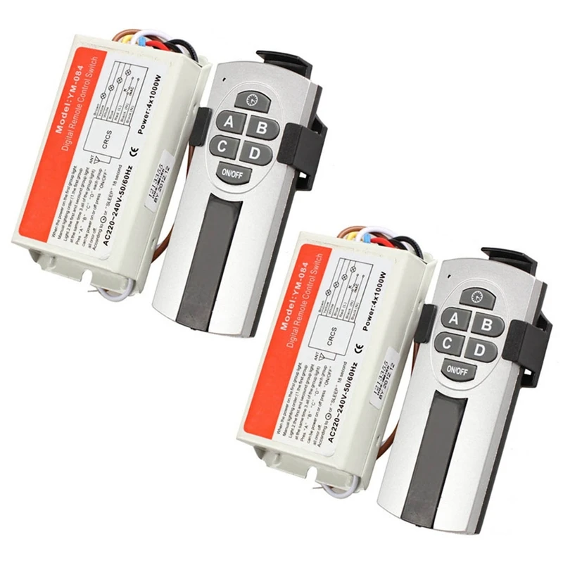 Hot-Yam 2X Digital Wireless Wall Switch Splitter Box + Telecomando 4 Porte Way Light Lamp