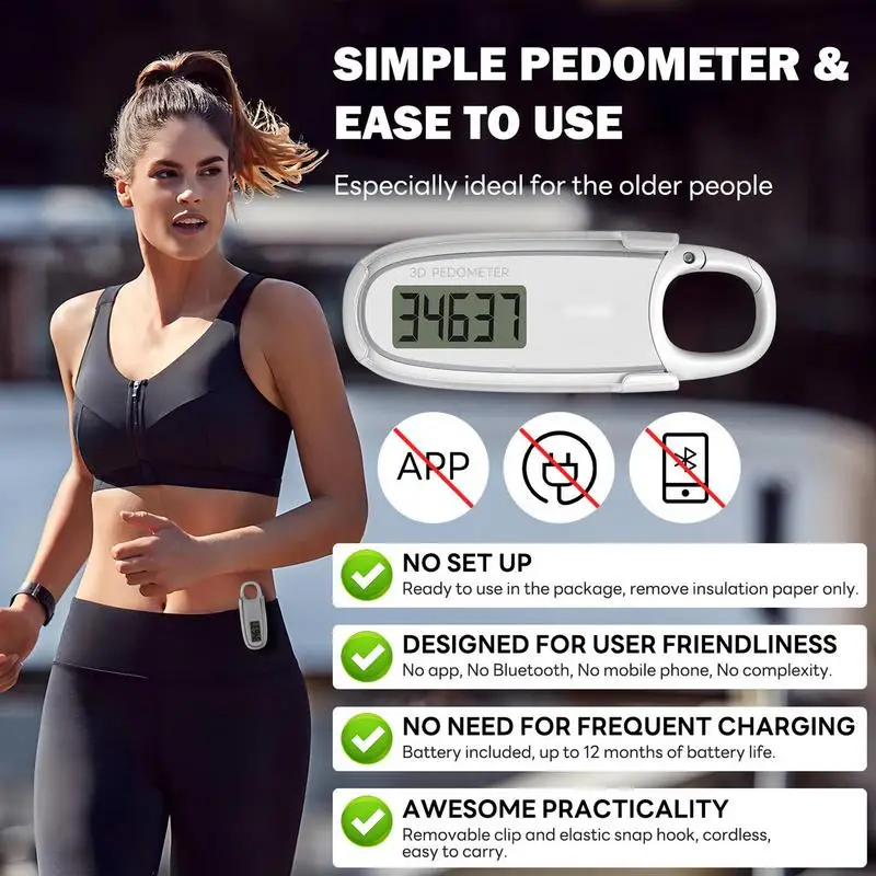 Simple Pedometer Large Digital Display Simple Step Counter Step Tracker 3D Pedometer With Removable Clip Accurately Track Steps