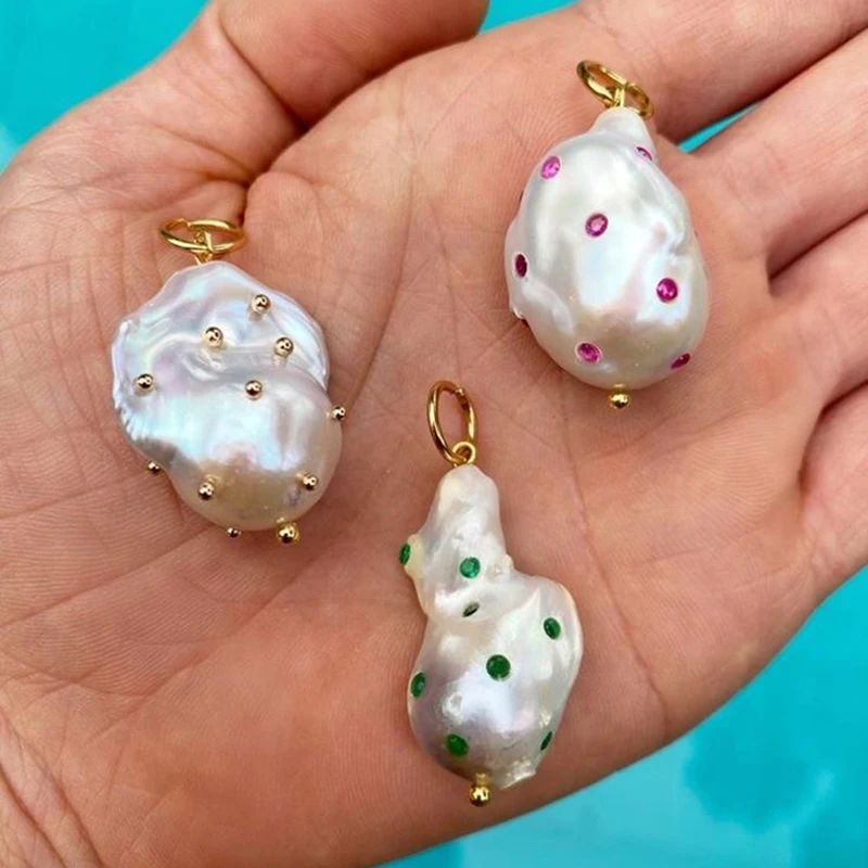 

Exquisite Large Baroque Pearl Pendant Irregular Freshwater Pearl Set Zirconia DIY Jewelry Accessories