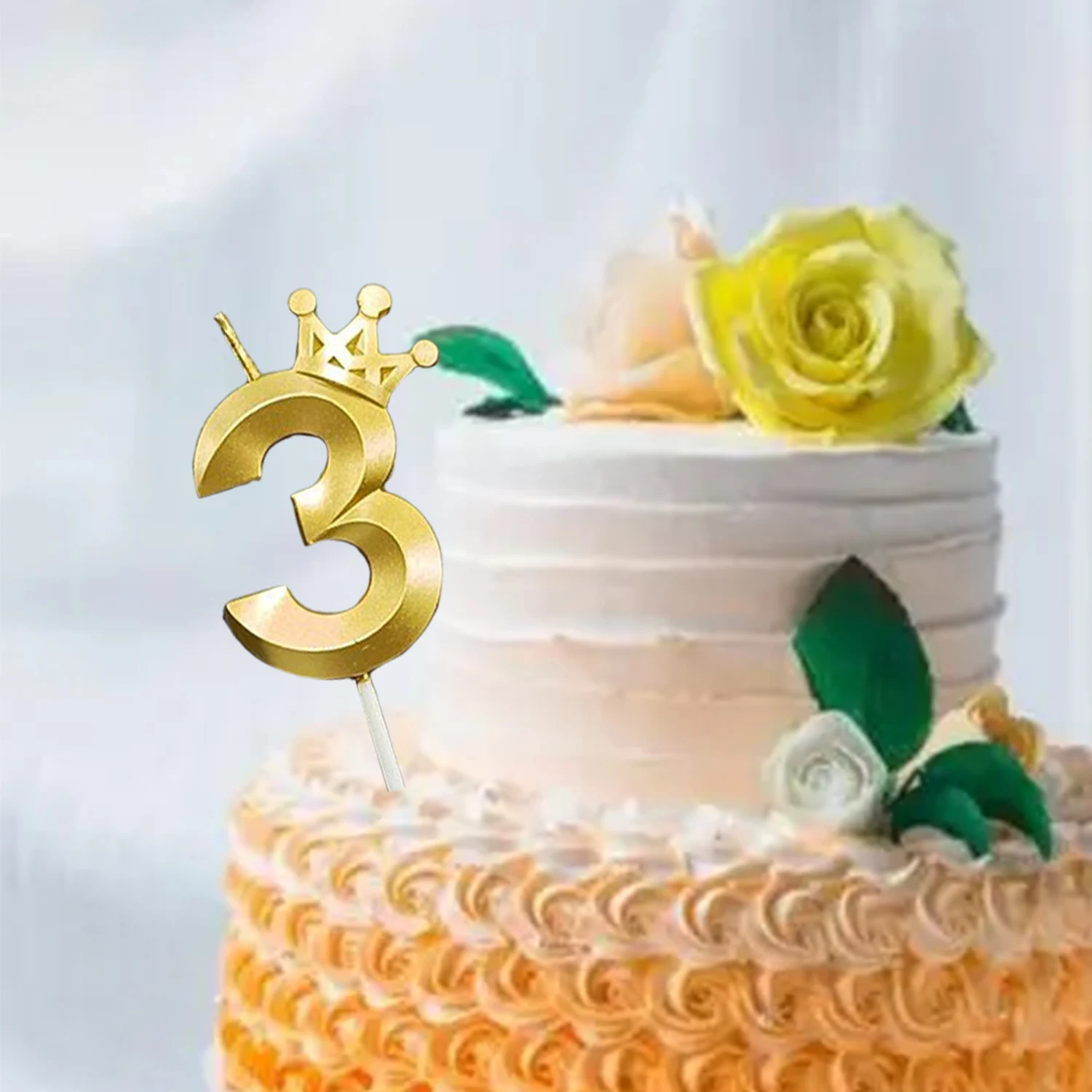 0-9 Number Cake Decorations Romantic Gold Crown Candles Number Topper for Happy Birthday Cake Decoration Queen Baby Shower