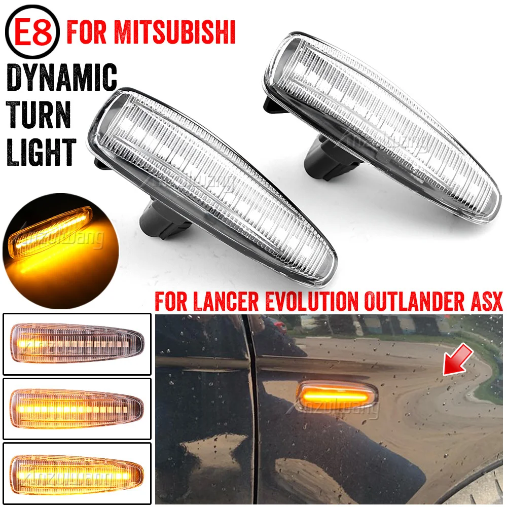 

For Mitsubishi Lancer Evolution Evo X Outlander Sport RVR ASX Mirage 2014+ LED Side Fender Dynamic Turn Signal Light Marker Lamp