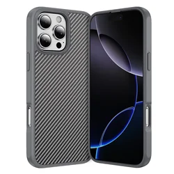 Carbon Fiber Texture Matte Bumper Case - Slim Military Protection Hard Back Cover - iPhone 15 Plus (Gray)