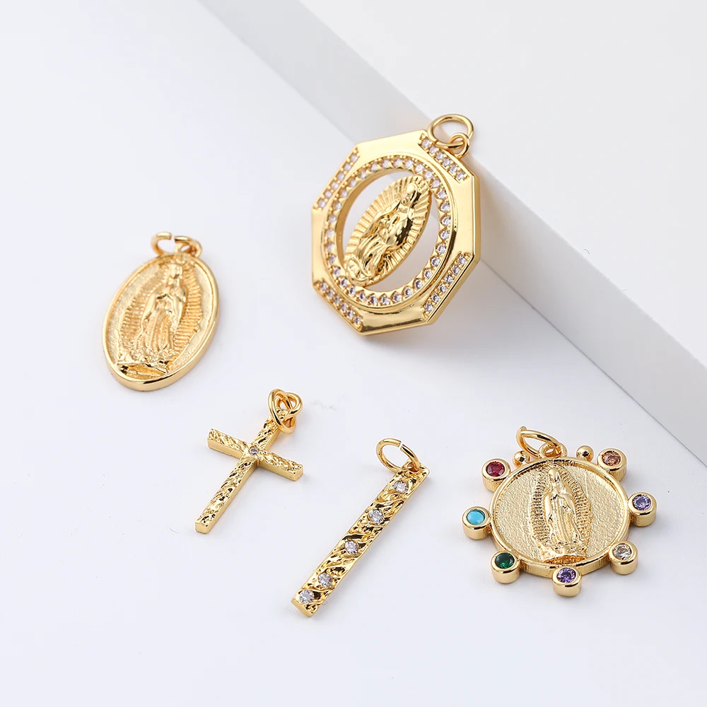 크로스 참 보석 만들기 용품 골드 컬러 우리 레이디 참 펜던트 Diy 디자인 참 귀걸이 목걸이 팔찌 CZ, 쥬얼리 제작 용품