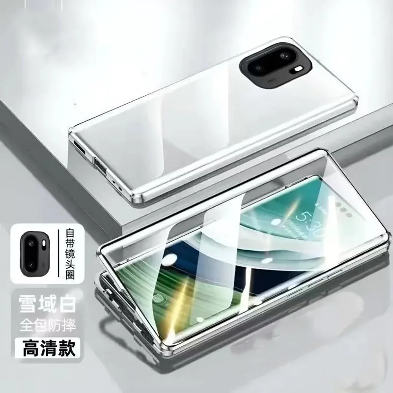 Luxury Double-Sided Tempered Glass Leather Cover with Shockproof Bumper