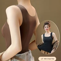For 40-90kg Autumn Seamless Plus Size Thermal Vest With Build-in Bra For Women Fixed Cup Beauty Skin Tank Tops Square Collar - Image 6