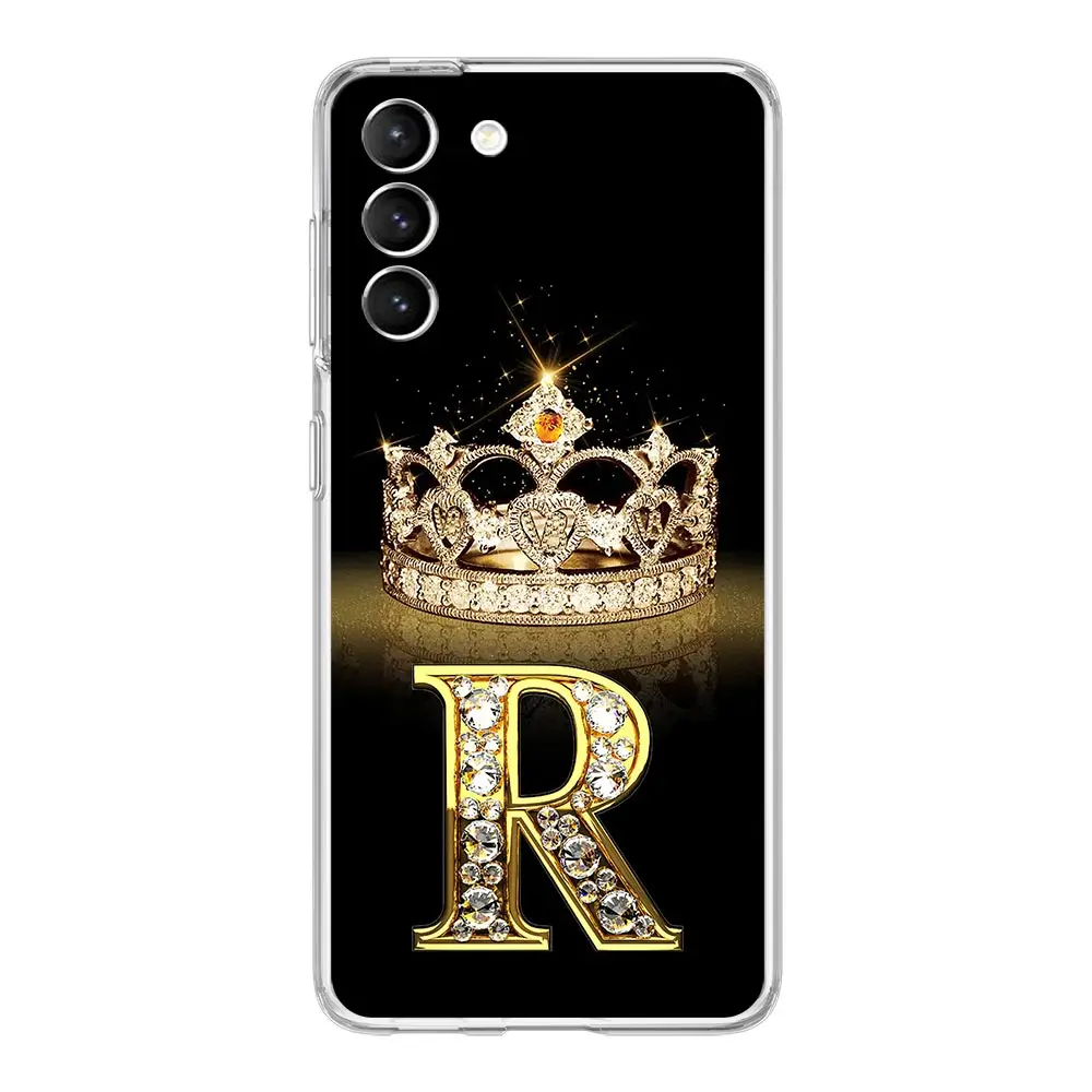 Diamond Crown Letter Phone Case - Soft Clear Cover with 26 Letter Options