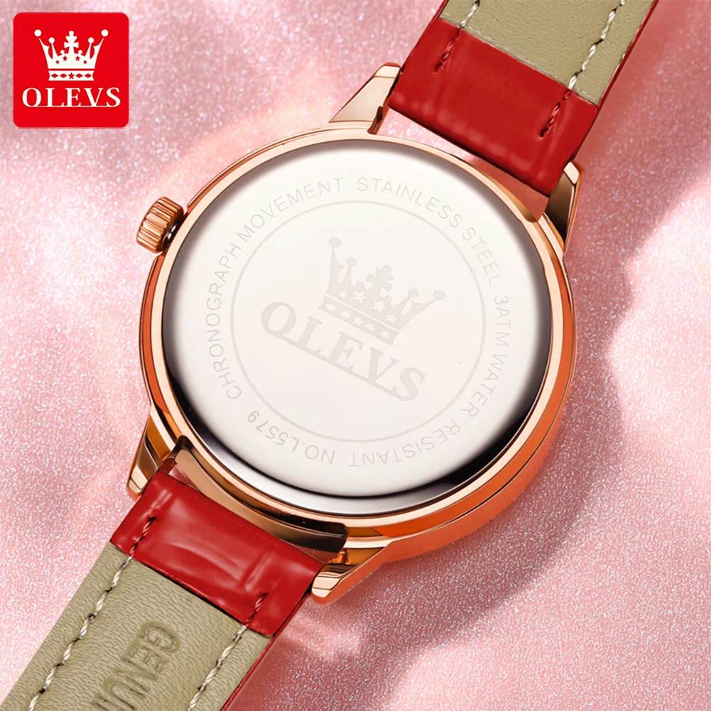 OLEVS Women Fashion Crystal Dial Can Be Rotated Quartz Watches for Ladies Bracelet Casual Leather Sports Watch Relógio Feminino