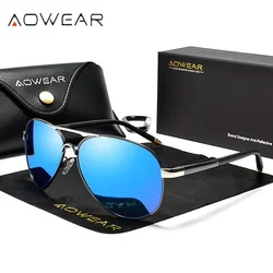AOWEAR Unisex Polarized Vintage Mirrored Aviator Sunglasses (Mirror Blue)