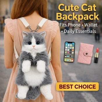 Zaino a Forma di Gatto per Ragazze, Borsa Peluche Kawaii, Borsa a Tracolla Morbida a Forma di Animale per Scuola, Viaggi e Uso Quotidiano