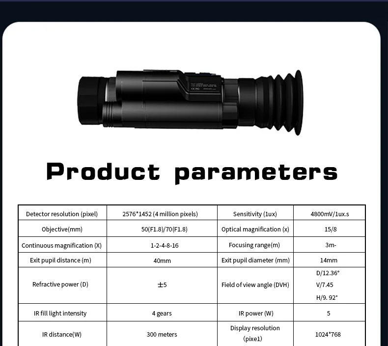 MLT450L Night Vision Hunting Scope 2576*1452 Night Vision Monocular with BC Rang