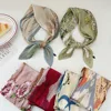70cm Small Shawl Wraps Fashion Vintage Pleated Silk Neck Scarf Crinkle Square Silky Neck Scarves Peony Flower Print Hair Scarf 1