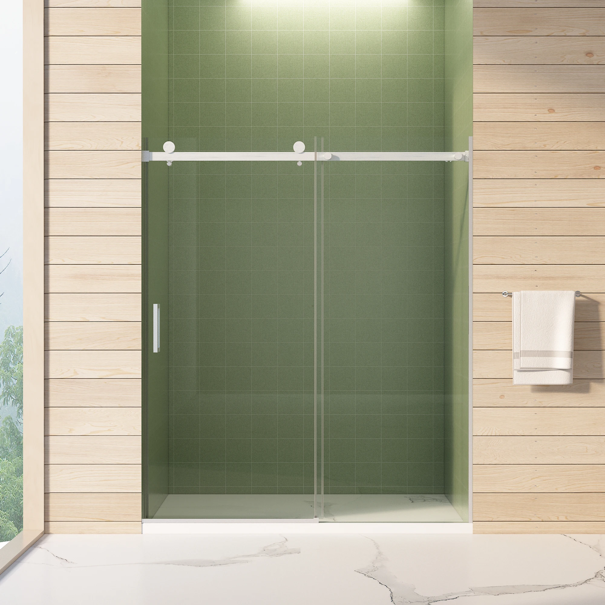 bathroom shower door 56-60" W X 70" H  Shower Door  8mm clear tempered glass bathroom door, brushed nickel shower screen 3