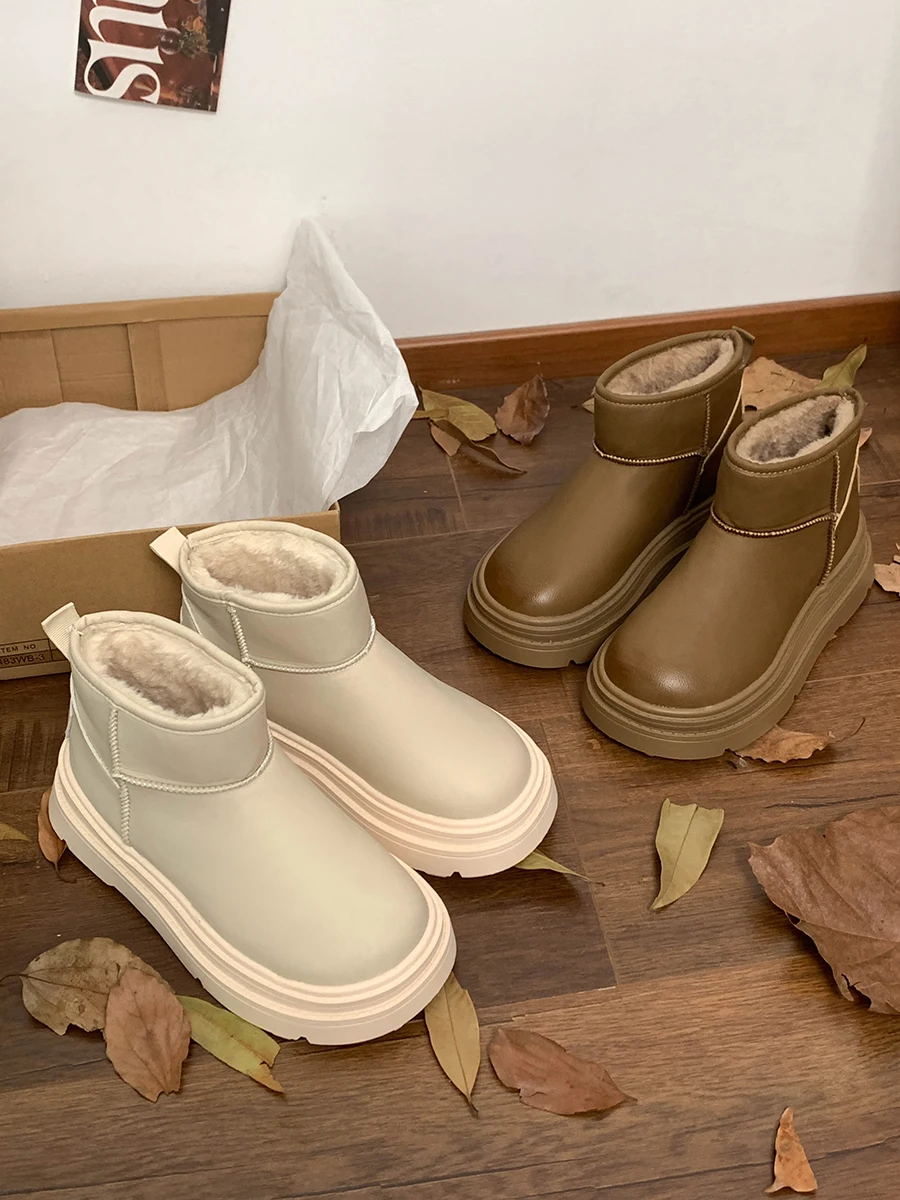 

Брендовая женская обувь, ботинки с круглым носком, Женская австралийская зимняя обувь на плоской подошве, модная зимняя обувь 2023 года в стиле "Лолита" на среднем каблуке