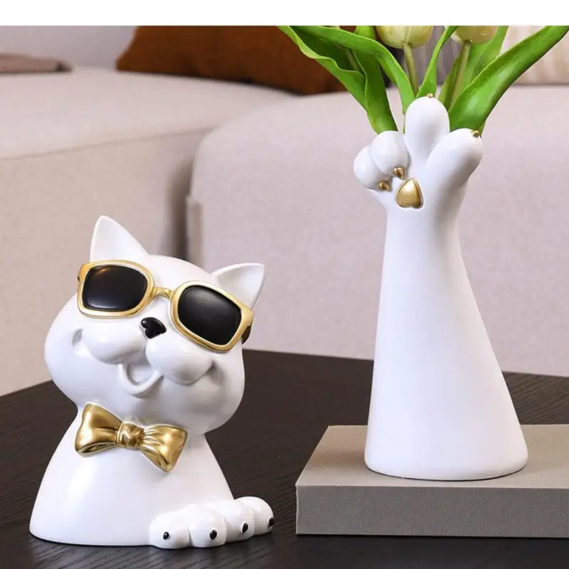 

Lovely Cat Vase Artificial Flowers Flower Arrangement Aesthetic Room Decor Cute Cat Paw Vases Floral Ornaments Desk Decoration