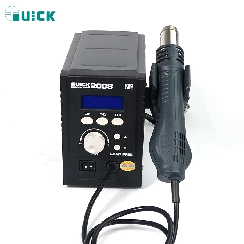 Original QUICK 2008 ESD Lead-Free Digital Display Heat Gun Welding Rework Soldering Station Mobile Phone Maintenance Air Gun