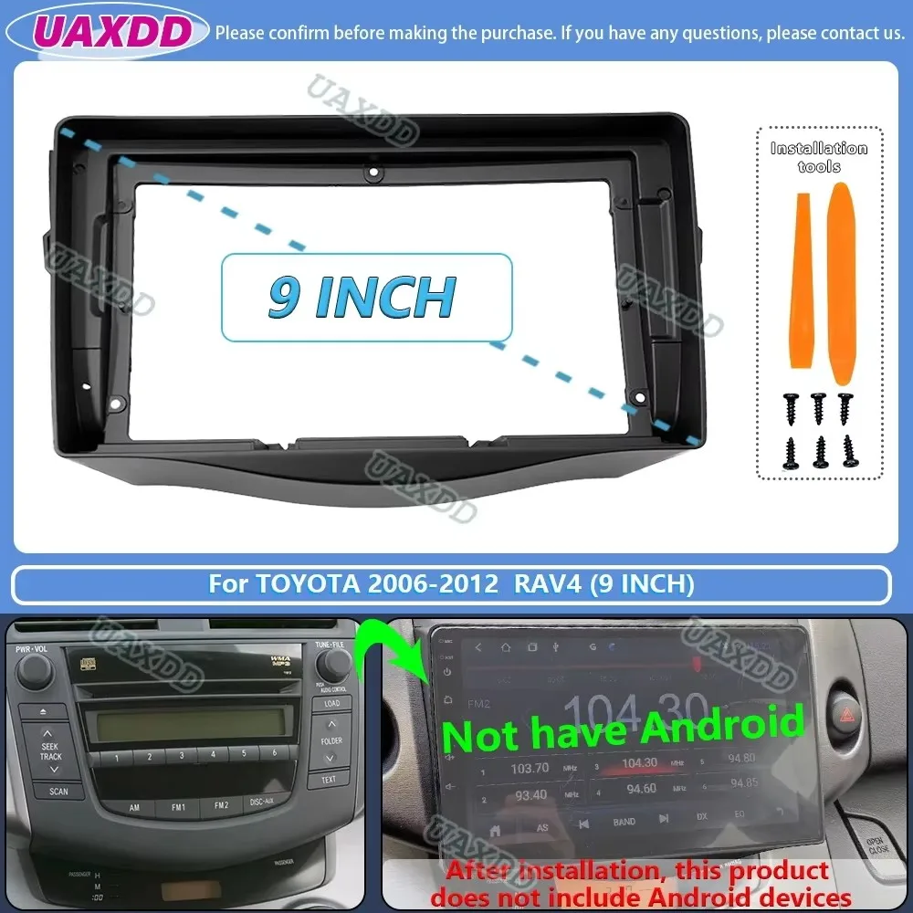 9-Inch Android Stereo Dashboard Frame with Navigation and Audio Cables