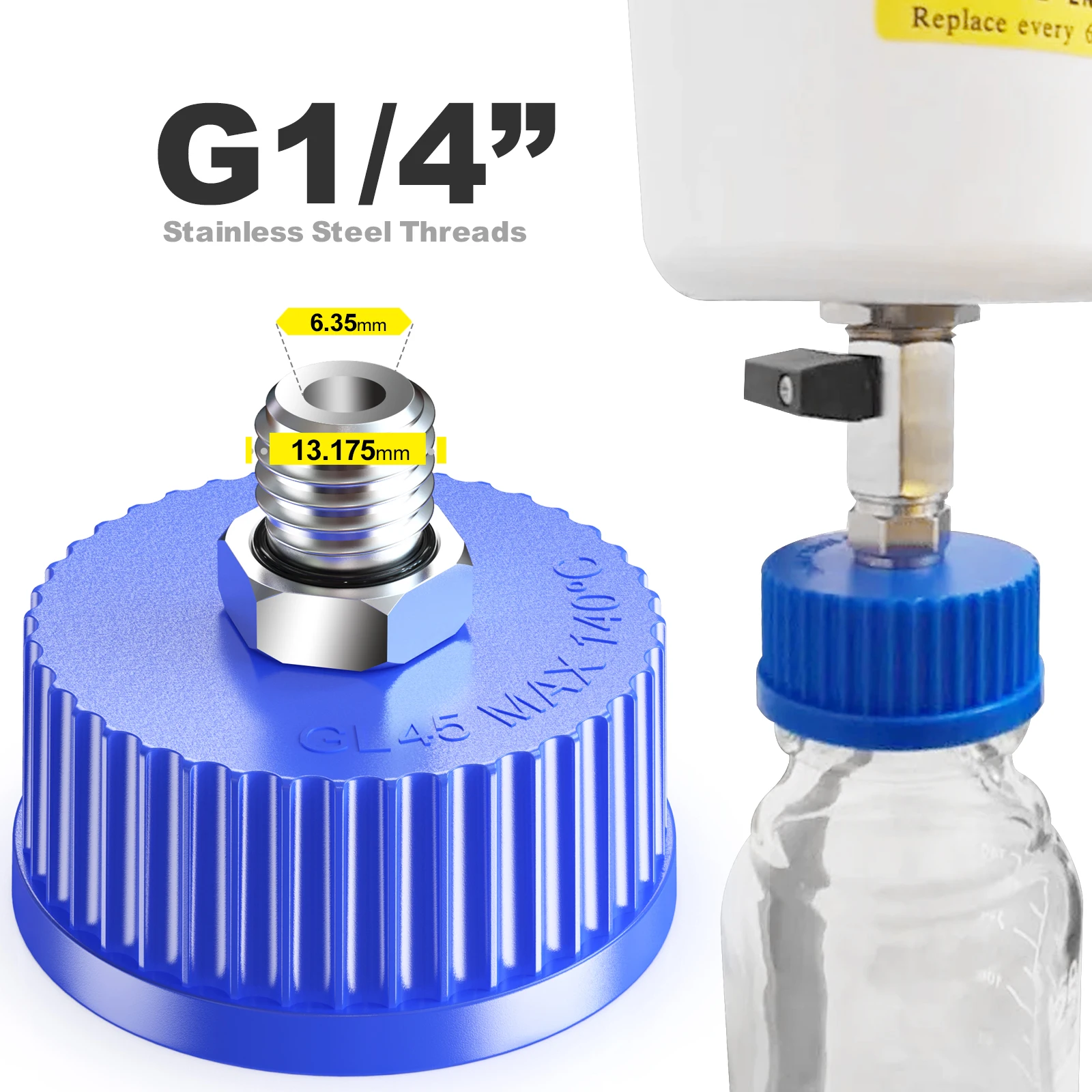 GL45 / GL80 Liquid Media Cap with 1/2&rdquo; G / 1/4"G Stainless Steel Threads for Industrial Laboratory Liquid Extraction, 1pcs
