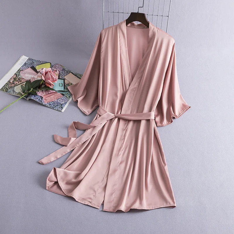Women Satin Kimono Bathrobe Sexy V-Neck Lingerie Nightdress Bride Wedding Robe Gown Suit Sleepwear M-XL Nightwear Loose Homewear |