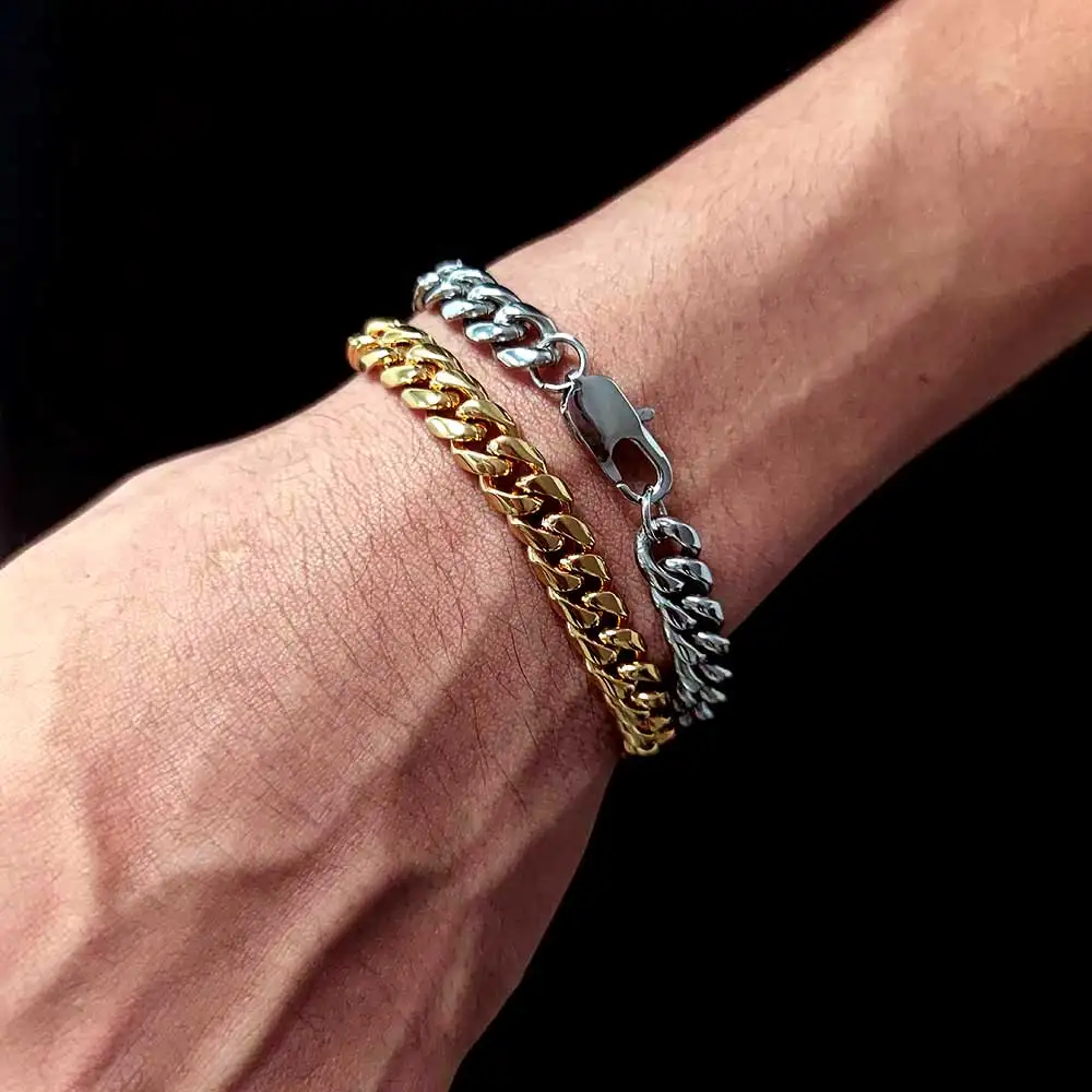 Men's Cuban Chain Bracelet - 316L Stainless Steel, Waterproof, Adjustable 6.7-7.2 Inches