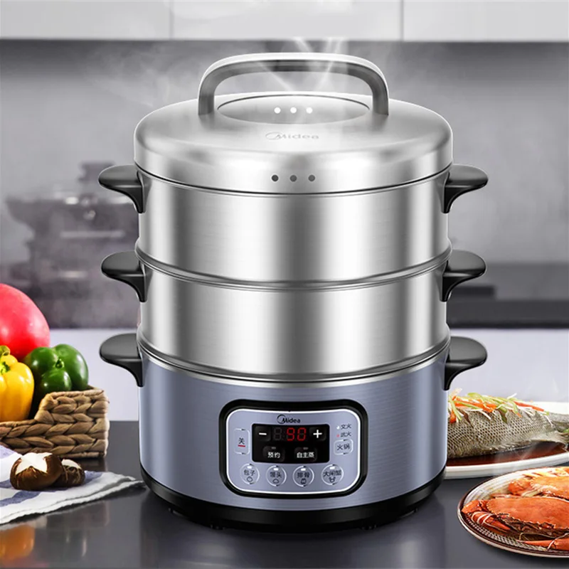 Electric Steamer Cooker Multi-functional Household Three-layer Large Capacity Stainless Steel Steam Pot Steamed Bun Food Warmer