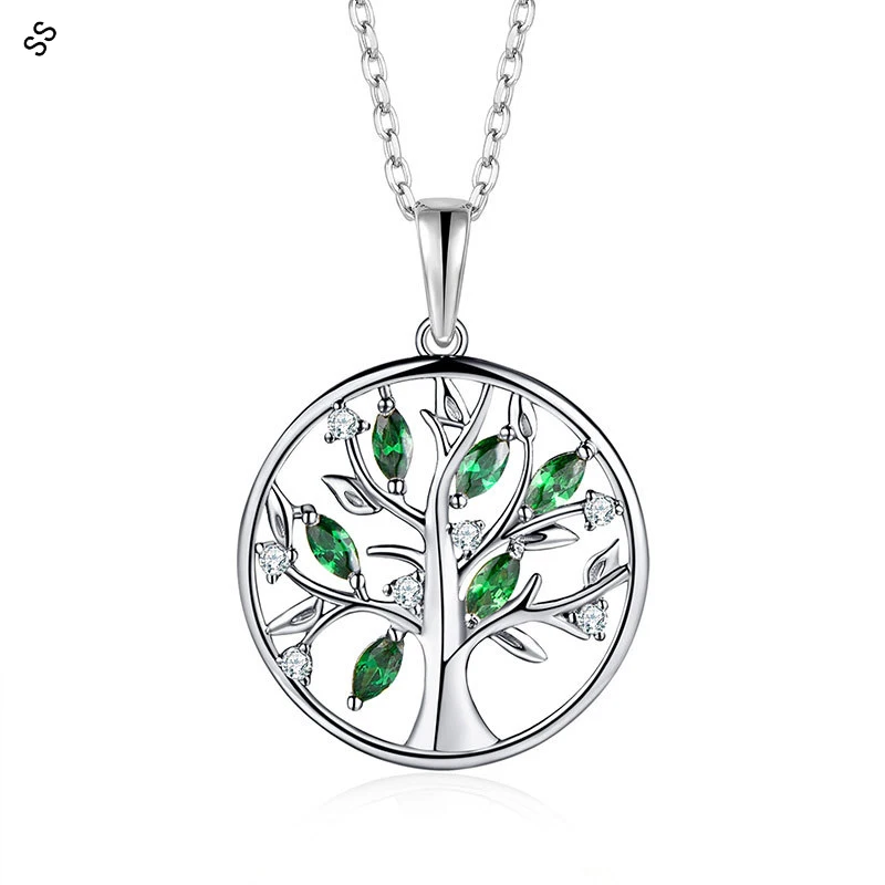 Round Life Tree Pendant Necklaces Super Flash for Women's Garment Accessories