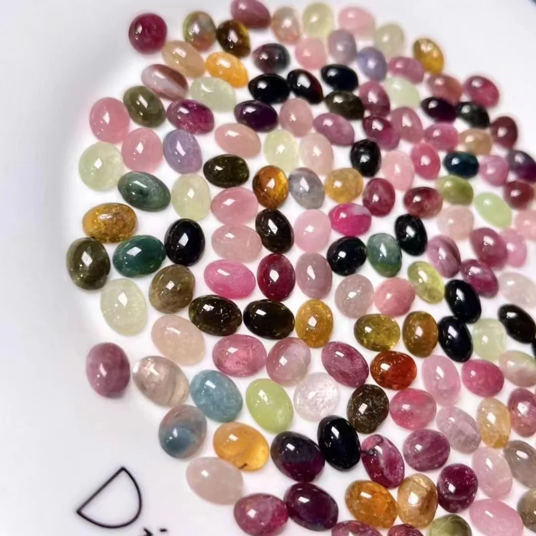 Wholesale 20pcs/lot Mixed Natural  Multi Tourmaline Bead Cabochon 3x5mm 5x7mm 6x8mm Oval Gemstone Ring Face for Jewelry DIY