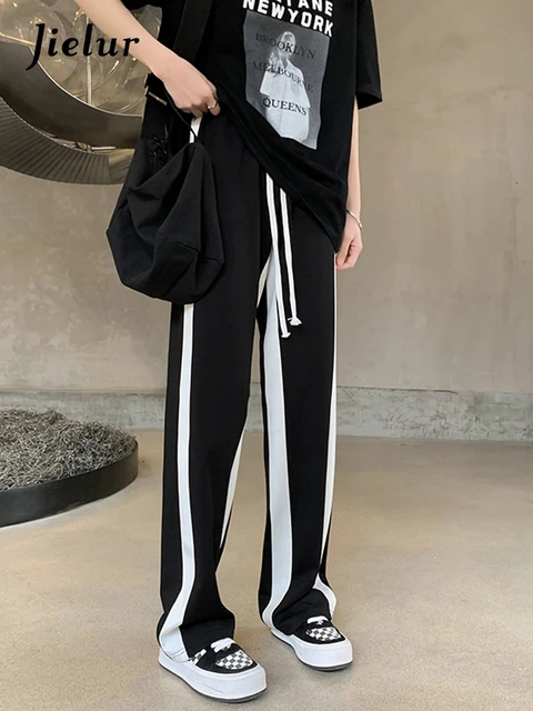 Jielur Black White Side-stripe Pants Women Patchwork Sport Pants Leisure  Sweatpants Female Spring Loose Pockets Trousers Xs-xl - Pants & Capris -  AliExpress