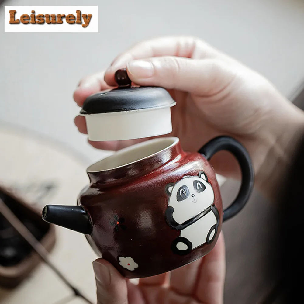 Japanese Powder Yin Hawthorn Red Teapot Hand Painted Panda Pot Ball Hole Infuser Kettle 1 Pot 2 Cups Porable Bag Kung Fu Teaset