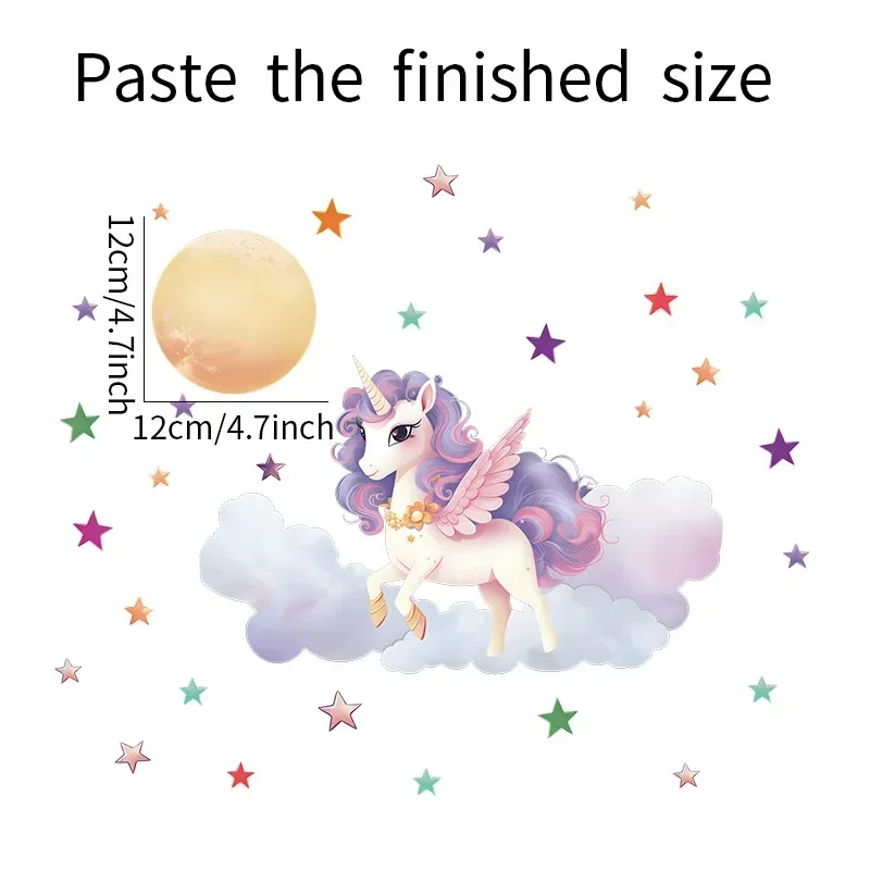 Cartoon Fantasy Unicorn Clouds Moon Stars Luminous Stickers Home Kid's Bedroom Self-adhesive Decorative Wall Stickers Decal