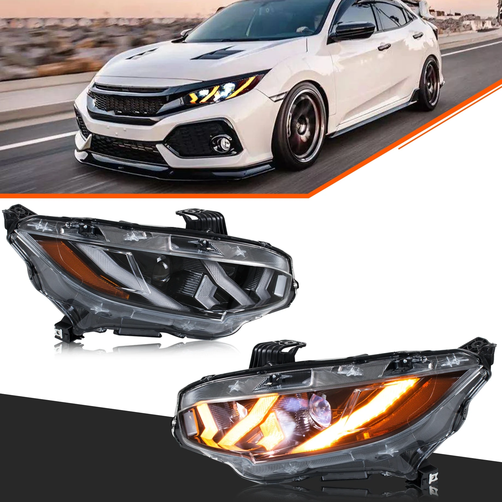 LED Headlights for Honda Civic 2016-2021 10th Gen Type-R DRL Projector ...