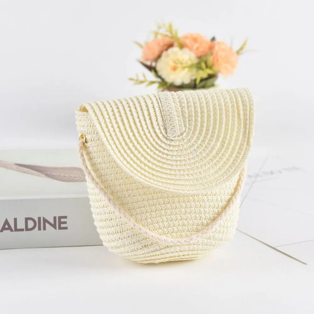 Coin Purse Straw Straw Bag Shell Shape Handmade Straw Handbag Summer Beach Bag Kid Children