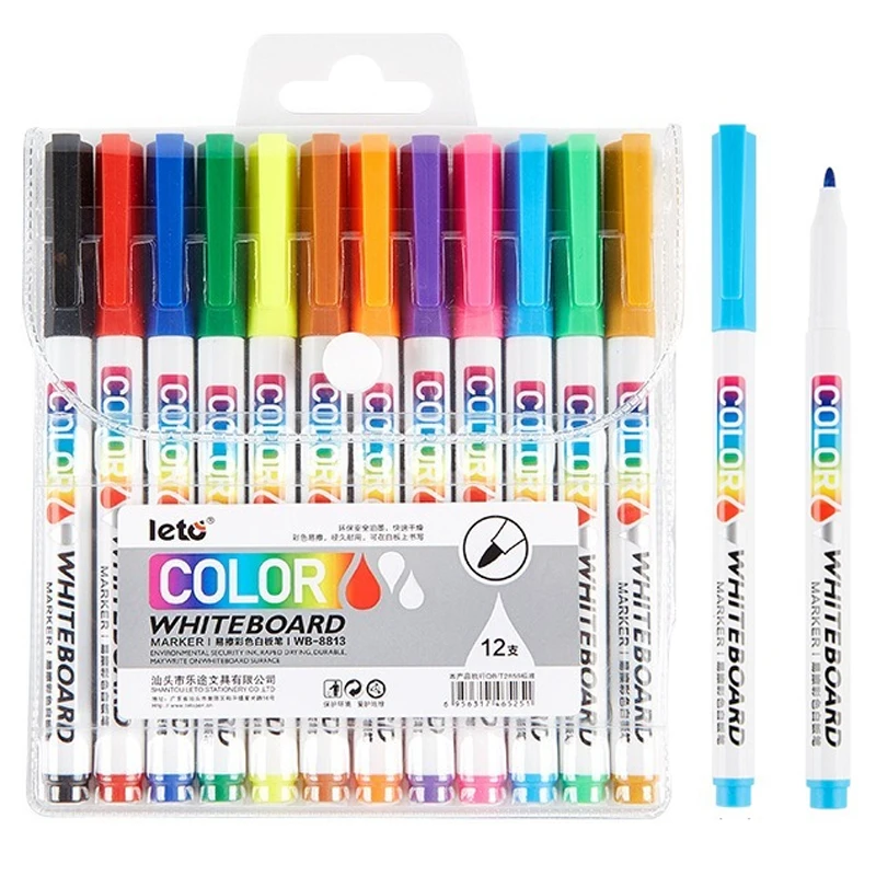 Marker Pens 12 Color Whiteboard Markers Pen Fine Tip Dry Erase Marker Pen Kids Graffiti Writing Drawing Office School Calendar Boards