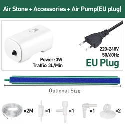 Silent Aquarium Air Pump Kit with Bubble Stone - 21cm air stone (3w pump set 220-240V)