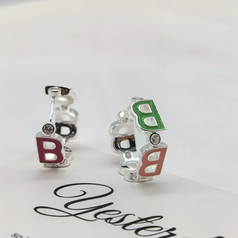 Letter-B Hoop Earrings For Women Female Girl High Quality Solid Silver Plated Circle Round Ear Fashion Jewelry