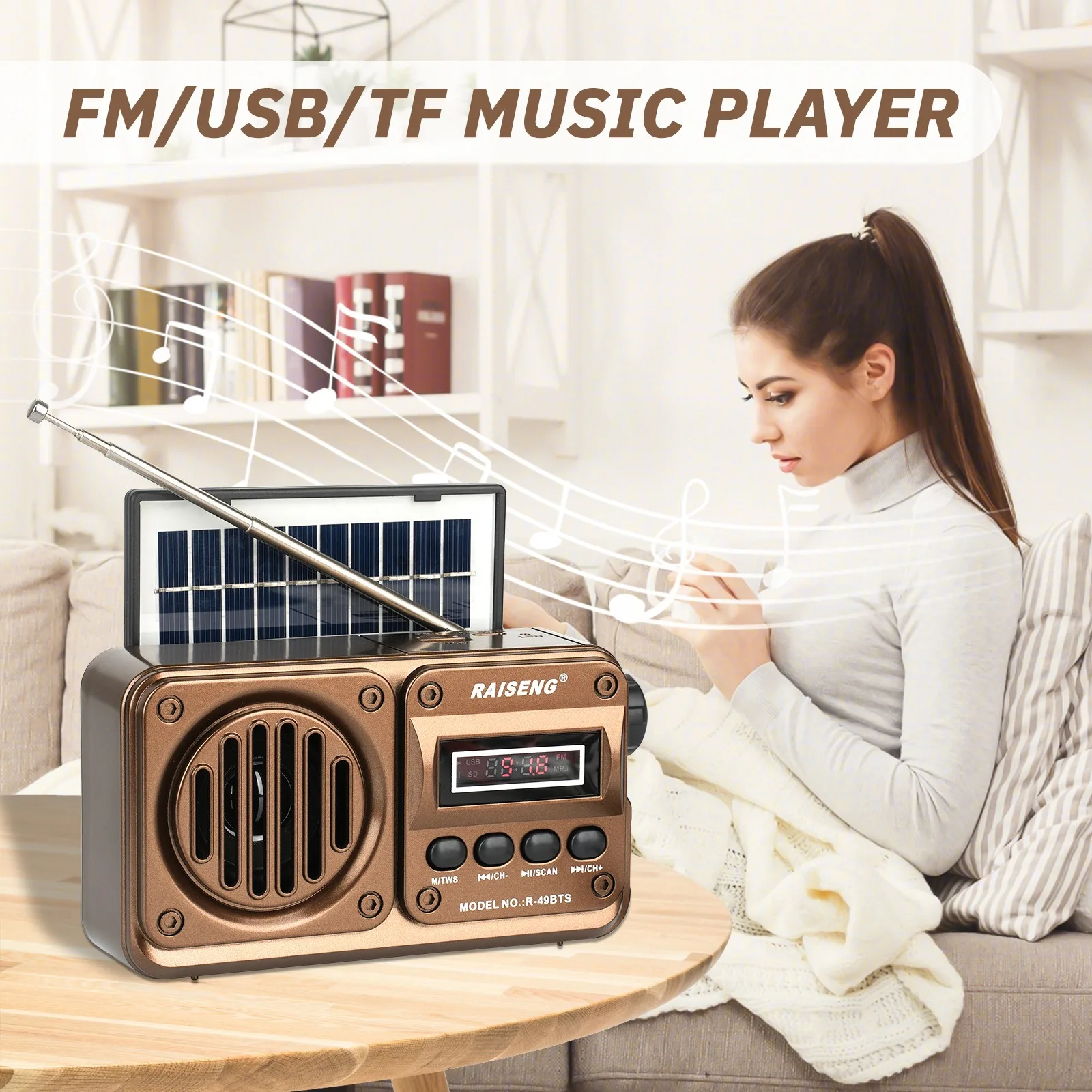 Emergency Solar Rechargeable Radio, Bass Card, High-quality Bluetooth Speaker, FM Automatic Search Radio