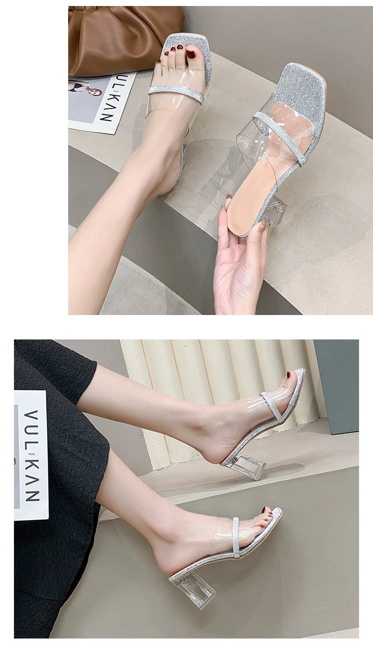 Silver Wedding Female Main Wedding Dress Wear 2022 New Bride Shoes French Pregnant Women's Thick Heels Expose Toe Ladies Sandals