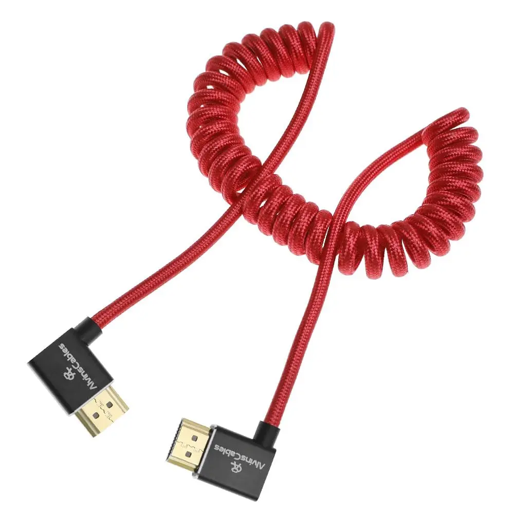 Alvin's Cables 8K HDMI 2.1 케이블 8K 60Hz 4K 120Hz Atomos Ninja 모니터용 고속 케이블, 왼쪽에서 오른쪽 각도로 꼬인 코일 케이블