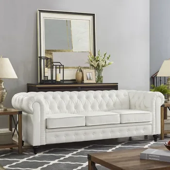 Leather Couch Tufted Sofa Chair for Bedroom Modern Chesterfield Living Room Sofa Vintage Couch - White Home Furniture Sofas
