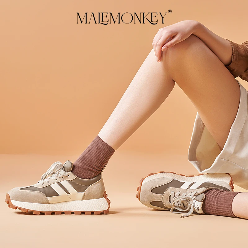 

MALEMONKEY Chunky Sneakers Women Casual Sport Shoes Platform Non-slip Breathable Ladies New Trendy Trainers Thick Sole Handmade