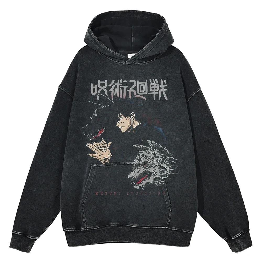 

Толстовка мужская с капюшоном, модная уличная одежда, пуловер с принтом аниме и потертым рисунком, хлопковая толстовка в стиле Харадзюку, осень