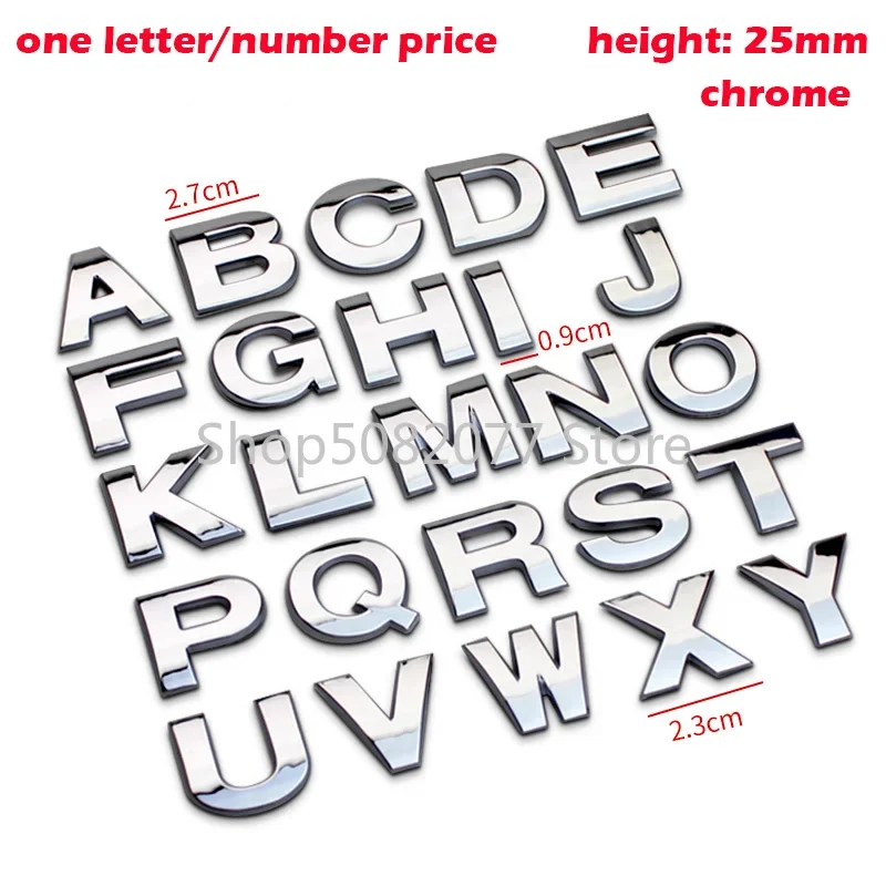 thumbnail image 1 of Emblema de metal para el maletero, guardabarros, placa de identificación, logotipo, bricolaje, 26 letras y 10 números, 25 mm y 30 mm, para todos los coches, 1 of 5