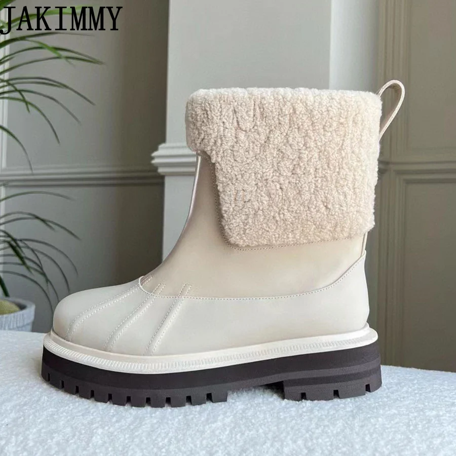 

New Autumn Platform Ankle Boots For Women Natural Wool Thick Sole Leather Short Boots Fashion Designer Party Chelsea Boots Women