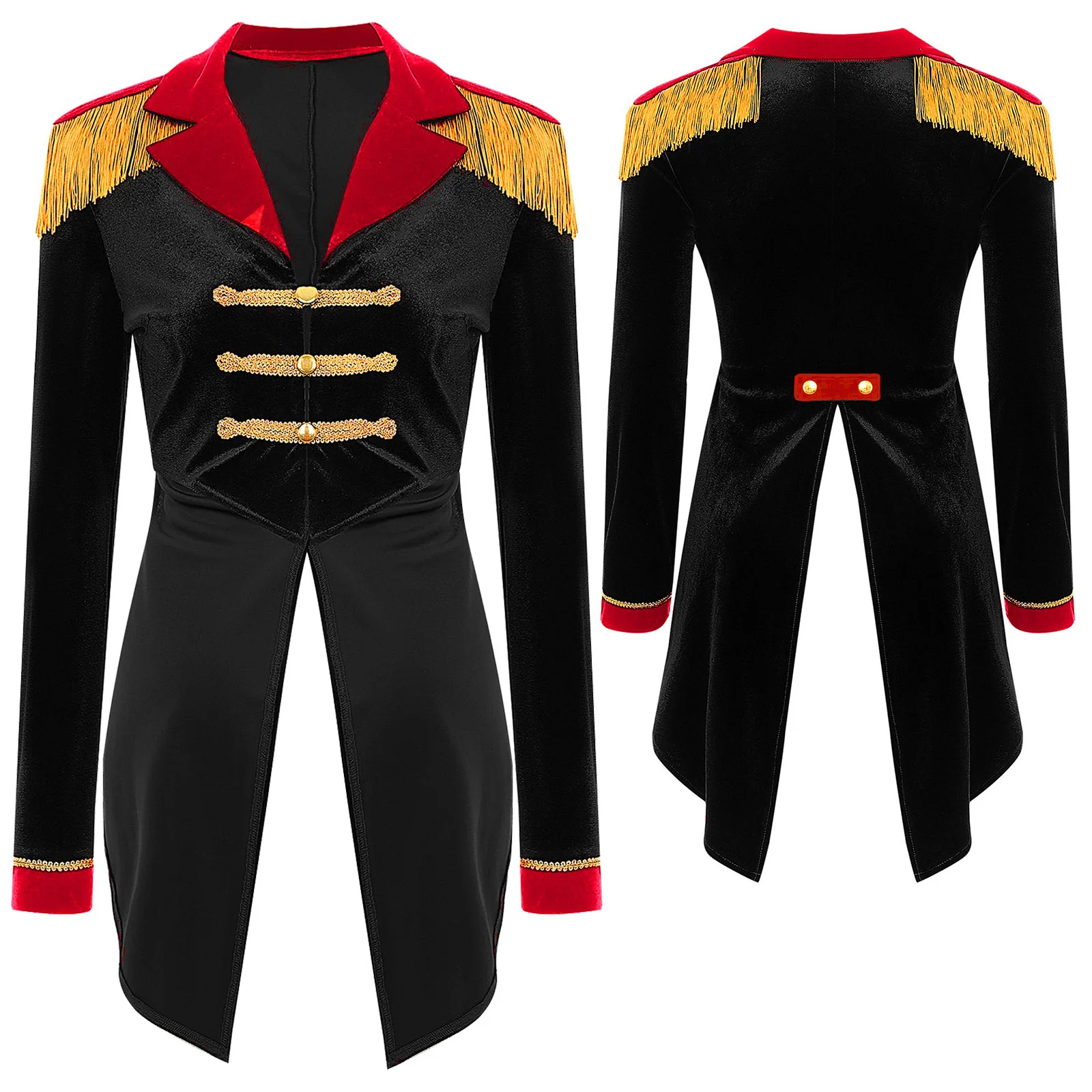 Disfraz de maestro de ceremonias de circo para mujer, abrigo cruzado de manga larga con escote en V profundo, traje de cosplay para Halloween
