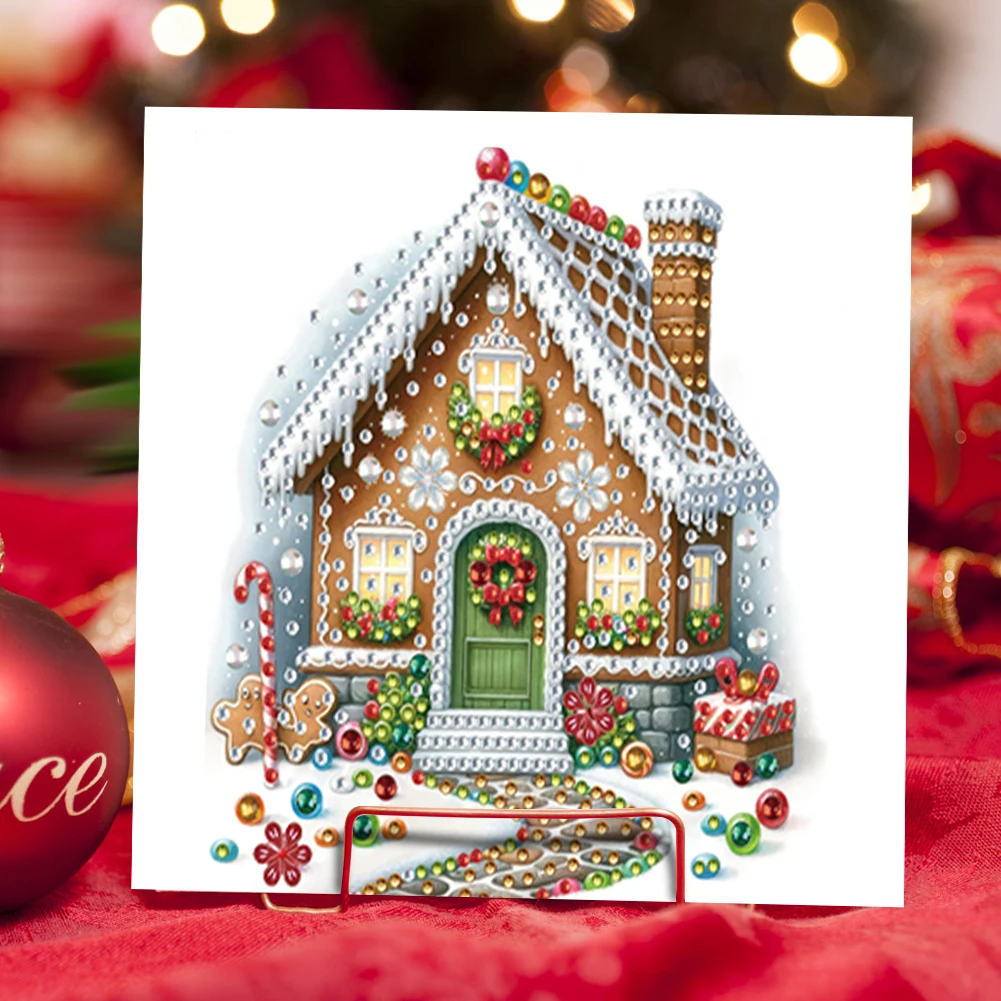 6Pcs Xmas Pattern Rhinestone Diamond Art Mosaic Postcards DIY Diamond Painting Greeting Card Set for Festivals and Celebrations