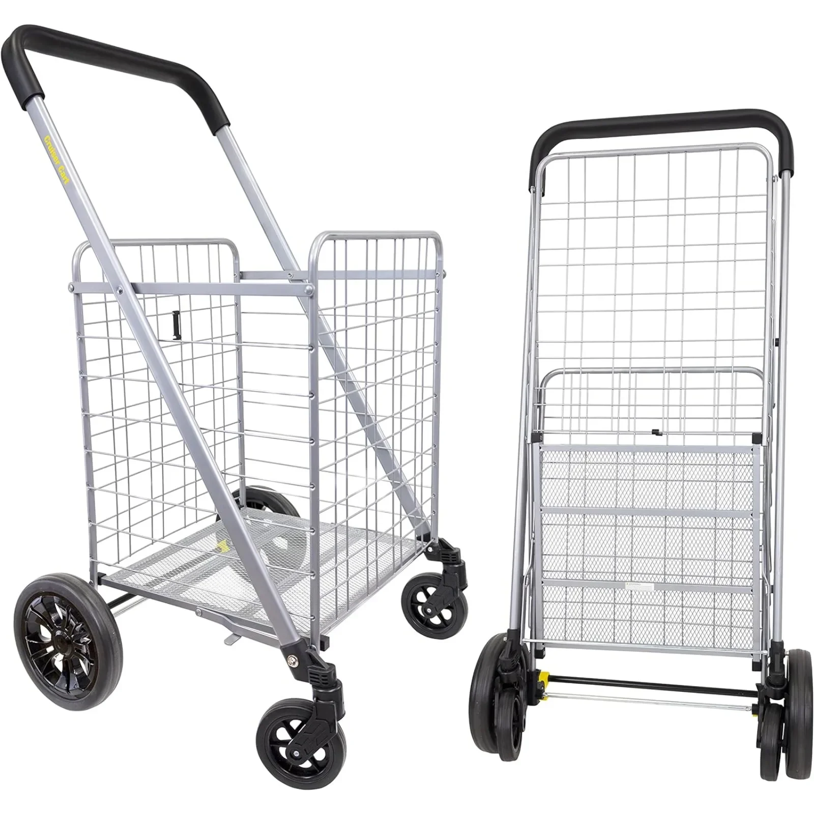 US dbest products Cruiser Cart Deluxe 2 Shopping Grocery Rolling Folding Laundry Basket on Wheels Foldable Trolley Compact
