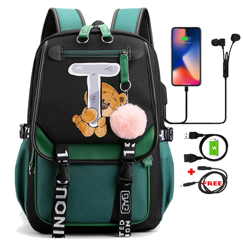 

Милый маленький медвежонок, 26 дюймов, ученический школьный рюкзак с английскими буквами, уличный рюкзак для девочек-подростков, мультяшная сумка для книг, дорожный рюкзак для ноутбука